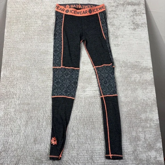 Icewear Women Base Layer Set Grey Orange Nordic Snowflake Quarter Zip Leggings S - Picture 7 of 16